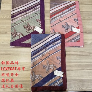 韩国品牌LOVECAT外贸原单标唛全几何马百搭女学生秋冬天围巾披肩
