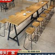 美式实木吧台桌椅咖啡厅奶茶店家用靠墙高脚桌子酒吧窄桌长条桌