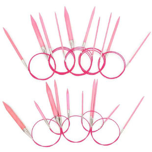 LYKKE粉色进口桦木固定环形针手工编织毛衣工具40/60/80/100cm
