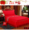 结婚庆大红色单件床裙加厚夹棉全棉蕾丝床罩纯棉床单1.5米1.8m2