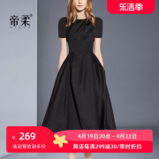 赫本风连衣裙2024夏季名媛气质，高贵礼服小黑裙，中长裙修身显瘦