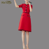 红色法式连衣裙夏高端大牌气质圆领七分袖显瘦优雅小香风A裙