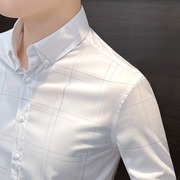 方格子衬衫男短袖高级感夏季薄款冰丝七分袖商务高端痞帅半袖衬衣