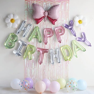 生日字母气球水晶彩色场景背景装饰布置happy birthday数字