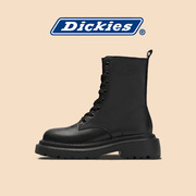 Dickies马丁靴春季真皮厚底高筒防水台短靴侧拉链黑色靴子女
