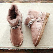 秋冬雪地靴保暖靴兔毛短靴加绒平底女靴圆头亮钻学生靴休闲靴
