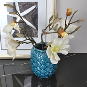 新古典后现代蓝色陶瓷裂纹复古花瓶家具家居饰品样板房摆台陈设品