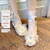 pinkyo原创绑带蕾丝袜子，2024春夏lolita甜美纯色，透气中筒袜