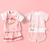 婴儿短袖套装夏季薄款男童宝宝夏装女童洋气睡衣2023儿童衣服