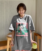 韩国春夏女士棉卡通短袖t恤圆领减龄动漫，半袖体恤衫上衣灰色