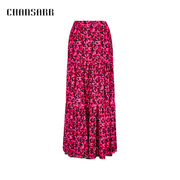 香莎chansarr优雅气质胭脂红花，叠影大摆半裙双面，穿着a字长裙