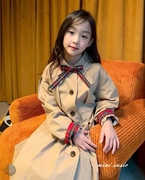 自留110-155韩系高端童装，女童英伦风拼格子，薄款中长款风衣外套