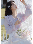 紫色法式娃娃领长袖衬衫女2023早春季韩系甜美小个子洋气衬衣
