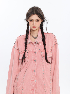 ccupspace美式复古牛仔外套，铆钉口袋设计感上衣女2023春季