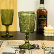 法式浮雕树叶创意高脚杯，玻璃杯女复古绿色红酒杯子，饮料水杯果汁杯