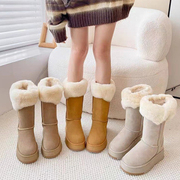 厚底雪地靴女内增高2023年冬季皮毛，一体加绒加厚棉鞋中筒棉靴潮