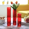 中国大红色玻璃花瓶富贵竹，插花水养大号圆形直筒，婚礼家用结婚摆件