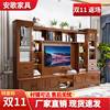 中式实木电视背景柜，组合墙柜多功能客厅，整体墙酒柜一体收纳储物柜