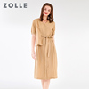 ZOLLE因为夏季时尚不规则绑带中袖连衣裙中长款V领显瘦女裙子