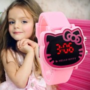 小女孩手表儿童小学生腕表kt凯蒂猫柔软硅胶带，防摔夜光led电子表