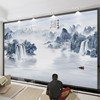 新中式电视背景墙壁纸流水生财山水，墙布3d墙纸，书房客厅沙发墙壁画
