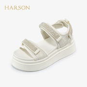 哈森夏季门店直发，休闲厚底圆头，运动凉鞋日常水钻凉鞋hm221607