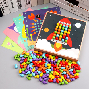 创意184粒蘑菇钉玩具益智拼插板组合幼儿园，巧巧钉木制拼图
