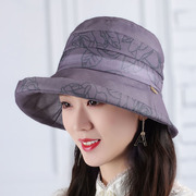 欧根纱盆帽印花凉帽中老年时装帽雪纺纱帽可折叠妈妈帽透气旅游帽