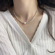 韩国东大门925纯银珍珠碎银子项链女轻奢高级设计感锁骨链ins