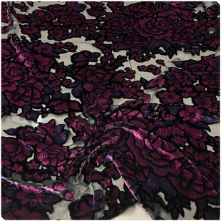 深紫色镂空真丝丝绒桑蚕丝棉绒，布料连衣裙旗袍衬衣短袖服装面料