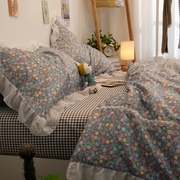 韩式花边田园风三件套全棉，床上用品纯棉小碎花，床单被套床上四件套