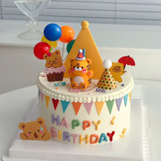 软胶小熊小兔蛋糕装饰生日帽，复古小老虎儿童宝宝卡通派对生日摆件