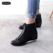 VDVC奶奶鞋凉靴坡跟隐形内增高中跟网鞋女鞋前拉链高帮鞋4cm