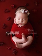 新生儿满月宝宝婴儿拍照摄影裹布帽子道具新年红色儿童摄影服饰