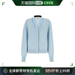 香港直邮潮奢 Fendi 芬迪 女士粉蜡笔浅蓝色弹力羊毛混纺针织开衫