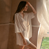 睡衣女性感纯欲冰丝白色衬衫睡裙，夏季短袖高级感缎面雪纺真丝衬衣