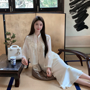 fairyjiang新中式国风白色短款外套防晒开衫套装，女吊带背心两件套