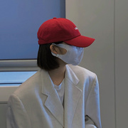 棒球帽女夏款韩版显脸小ins潮牌设计感小众红色，鸭舌帽大红色帽子
