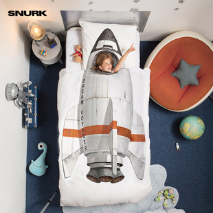 snurk床品套件火箭，全棉纯棉儿童床上用品三件套被罩卡通被套春季
