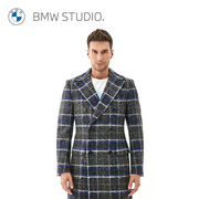 BMW Studio宝马男装秋冬季大衣时尚格纹复古风双排扣翻领毛呢大衣