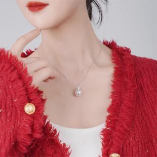 法国s925银进口珍珠单颗珍珠，项链·经典，款·钻石·戴妃项链