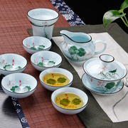 青瓷盖碗茶杯潮汕功夫茶具套装家用办公室会客泡茶青花瓷茶壶陶瓷
