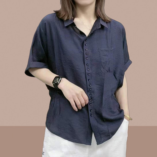 韩国2024夏季女士衬衫，短袖t恤上衣中老年妈妈，装洋气减龄小衫