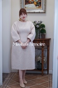 设计师韩代高贵典雅气质名媛金丝白色粉色茧型小香风连衣裙