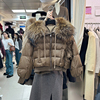 超大毛领派克服短款羽绒服，女冬季韩国东大门气质，白鸭绒(白鸭绒)外套面包服
