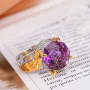 超大天然紫水晶纯银戒指  玫瑰切工 彩宝级别 Y4073