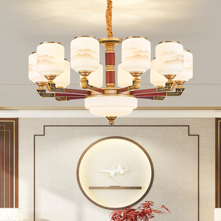 新中式吊灯客厅灯2023年别墅楼梯灯复式楼中国风实木餐厅灯具
