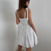 2024年法式初恋小众设计感短裙温柔风白色连衣裙子夏日小白裙