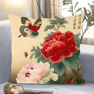 牡丹花蝴蝶抱枕十字绣自己绣家用客厅沙发靠枕套印花满绣小件中式