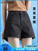 逸阳黑色牛仔短裤女高腰显瘦2023夏季宽松a字版型三分阔腿裤
